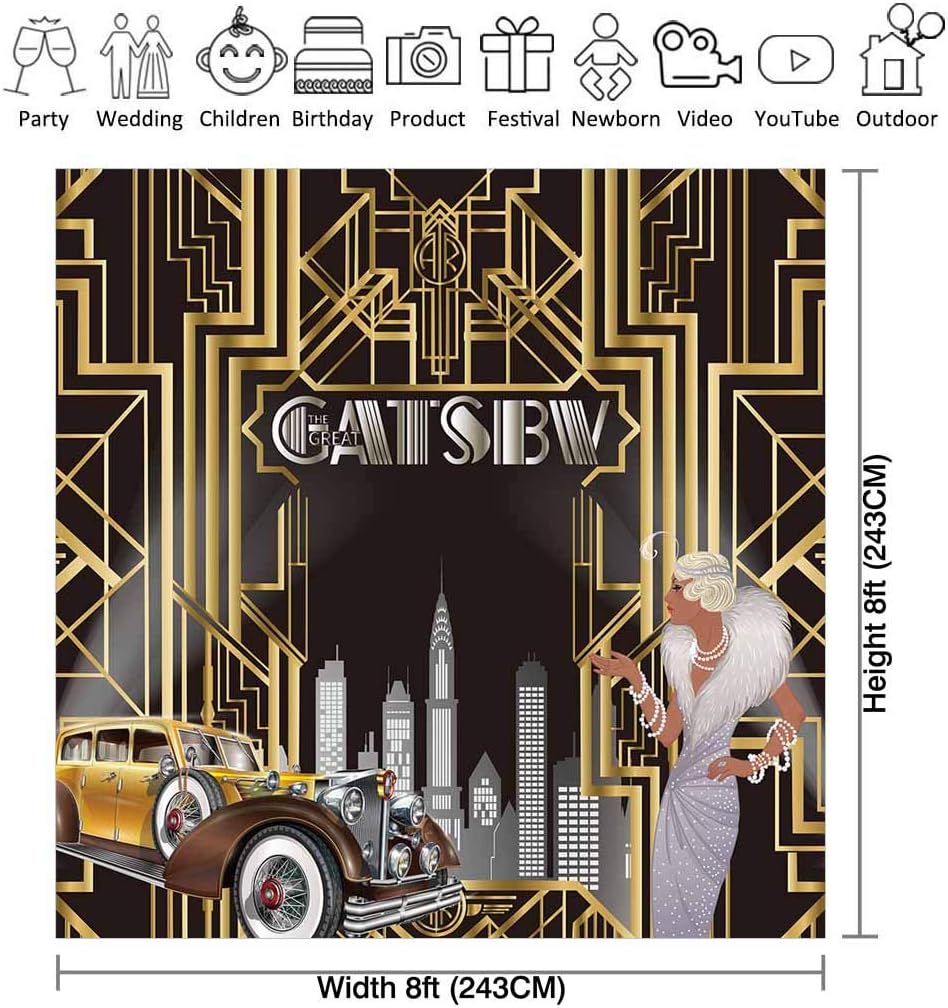 Hоttеѕt Sаlеѕ Allenjoy 8x8ft Gatsby Themed Backdrop for Adult Celebration Retro Roaring 20's 20s Party Art Decor Happy 1st Birthday Wedding Decoration Pictures Background Supplies Photo Booth Prop