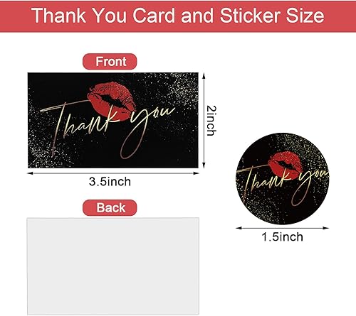 Miniatura 2 de Zonon Juego de 600 tarjetas de agradecimiento y calcomanías de labios rojos, 500 calcomanías redondas de agradecimiento para besos, 100 tarjetas de