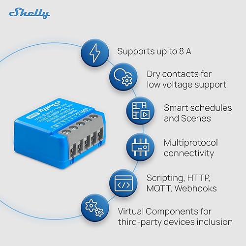 Miniatura 5 de Shelly 1 Mini Gen4  Interruptor de relé inteligente Wi-Fi, Zigbee & Matter con contactos secos, 1 canal 8A  Automatización del hogar  Alexa,