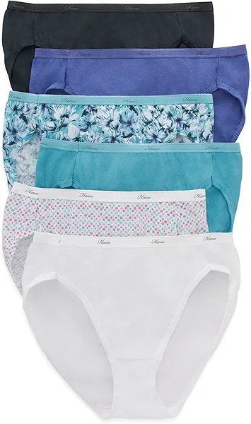 Hanes Womens Panties Pack, High-cut Cotton Briefs, Hi-cut Underwear, (Colors May Vary) Briefs-underwear, Solid/Print Mix, 6 US