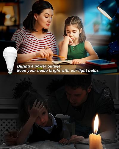 Miniatura 5 de Mudder Paquete de 12 bombillas recargables A21 de 12 W de emergencia LED con base E27 ganchos colgantes 1200 mAh 65W equivalente para fallos de