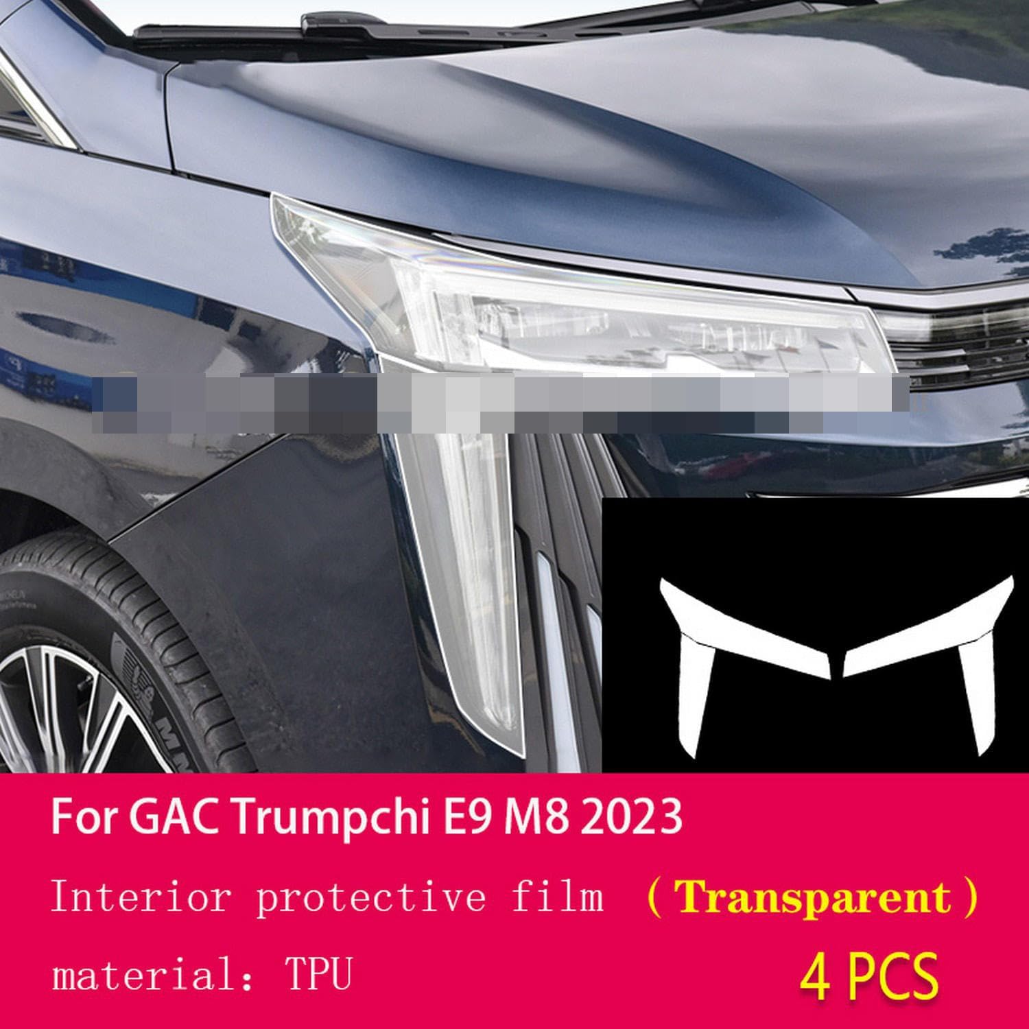 Car Exterior Film TPU PPF Headlamps Protective Film Anti Scratch Repair Membrane Smoked Headlight，for GAC Trumpchi E9 M8 2023