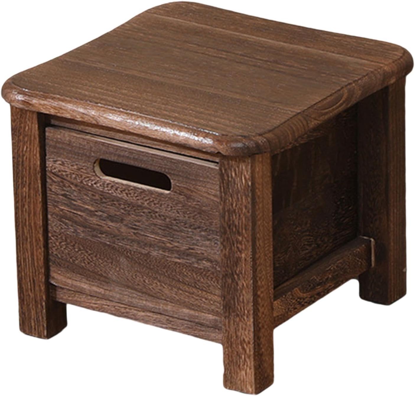 Wooden Storage Stool Shoe Changing Stool Decor Sturdy No Assembly Needed with Drawer with Rounded Edges for Doorway Apartment, Brown, 30cmx30cmx25cm