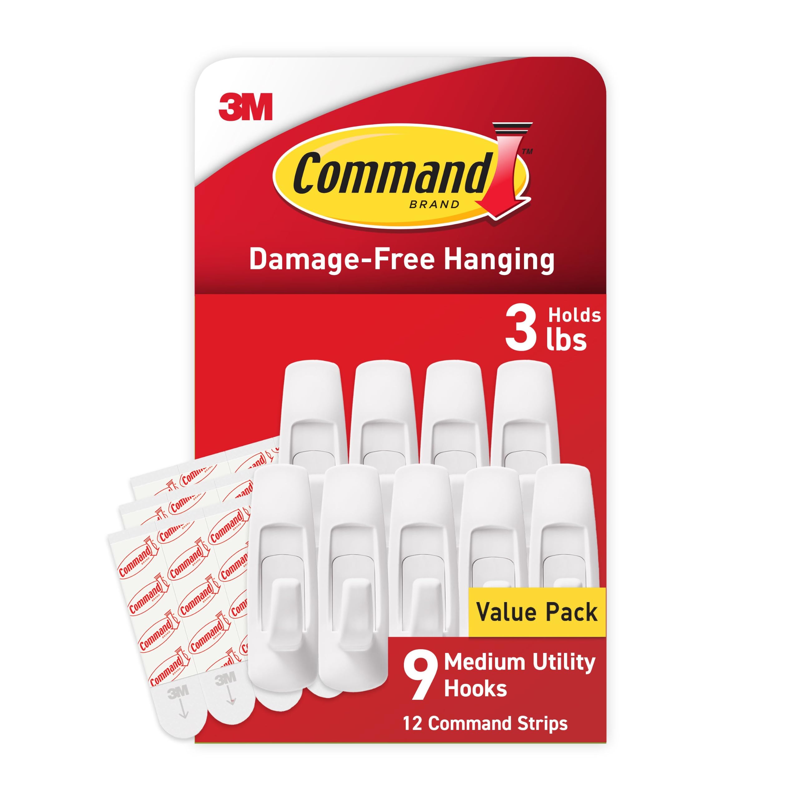 Command Medium White Hooks, 9 Hooks, 12 Strips