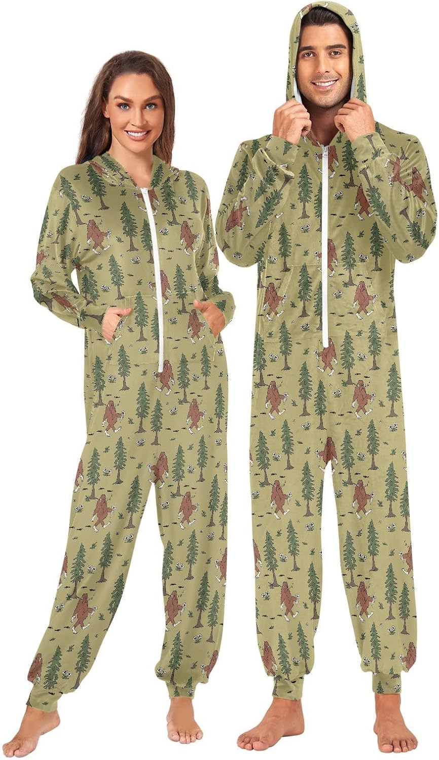Adult Onesie Pajamas for Women Men One-Piece Costume Hooded Sleepwear Jumpsuit S-XL