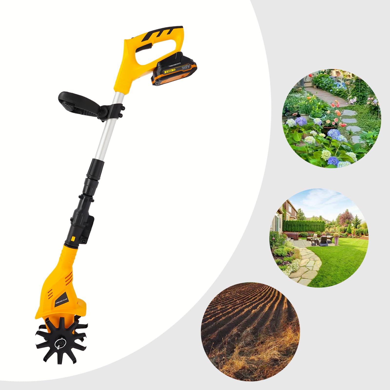 Motobineuse elettrica senza fili 250r/min rotavator Motobineuse elettrica da giardino, lunghezza regolabile 97-117 cm, per aratura, inversione, scavare