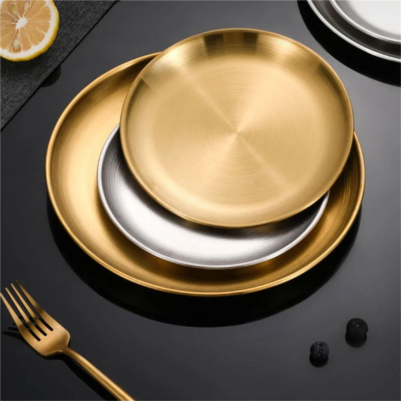 Bandeja de Servicio de Acero Inoxidable 8 Platos Redondos De Acero Inoxidable 20/23/26 Cm, Bandeja Poco Profunda, For Camping, Picnic, Utensilios Cocina(26cm)