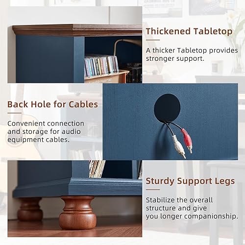 Miniatura 7 de Soporte para tocadiscos con estación de carga de hasta 200 álbumes, mesa de tocadiscos de mediados de siglo de 24 pulgadas de ancho con