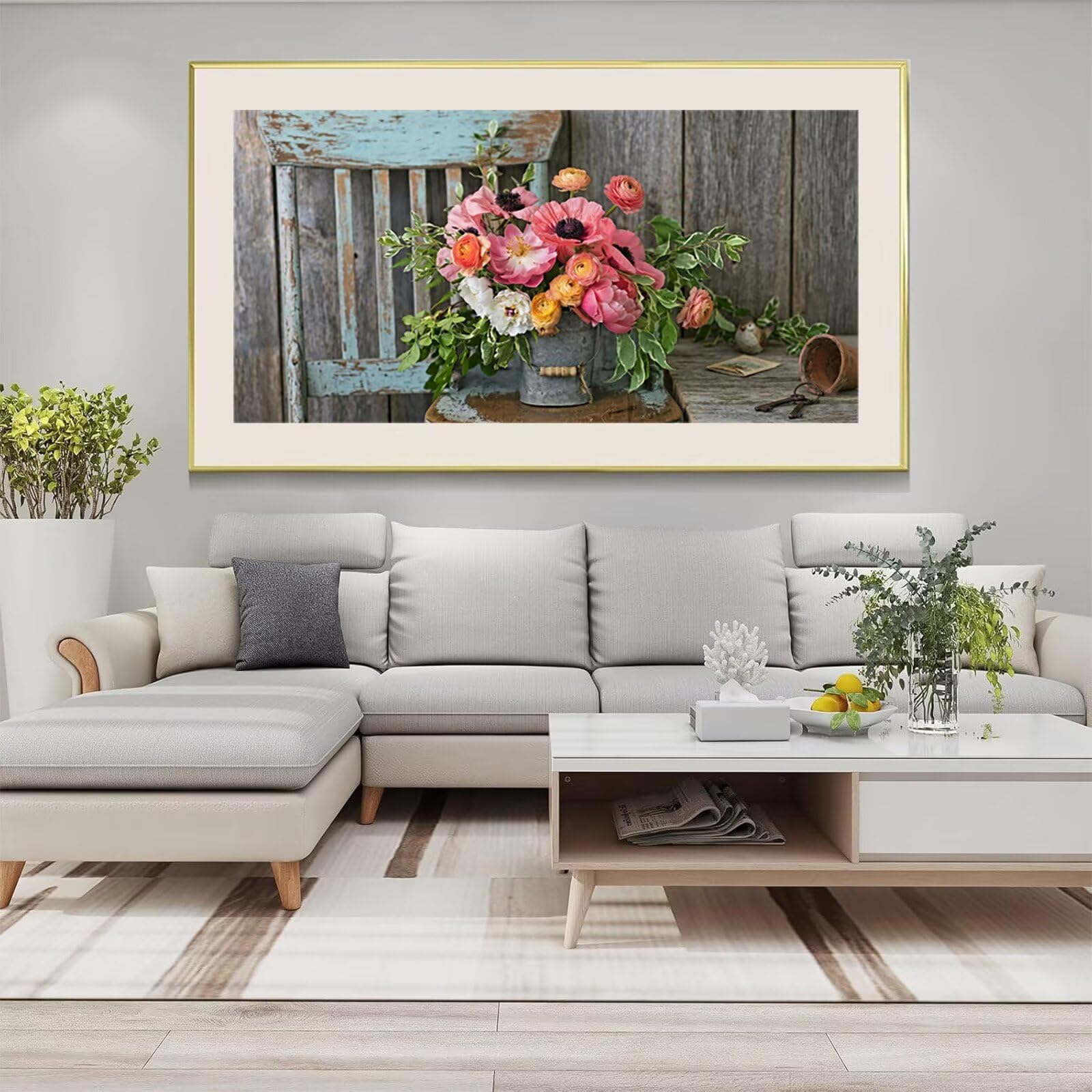 Diamond Painting Blumen, Retro Diamond Painting Erwachsene, 5D Vollbohrer Diamanten Paint by Numbers, Kreatives für Erwachsene Mosaik Bastelset für Home Wand Deko Geschenke für Frauen 60x120cm,Cod-971