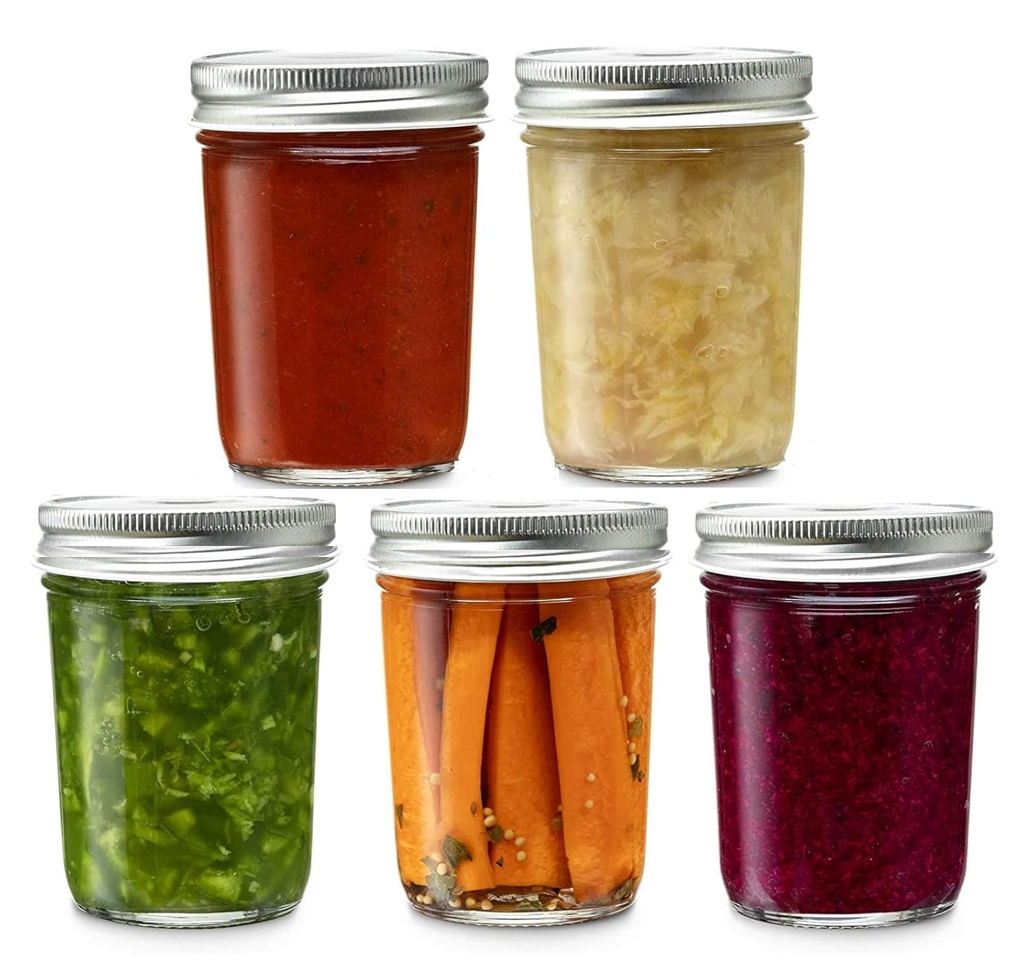 Glass Mason Jars Full Mouth - Glass Jars With Metal Airtight Lids Perfect Meal Prep, Food Storage, Canning, Drinking Jars, For Jelly, Jam, Dry Food, Spices, Herbs-500 Ml (5, Clear)