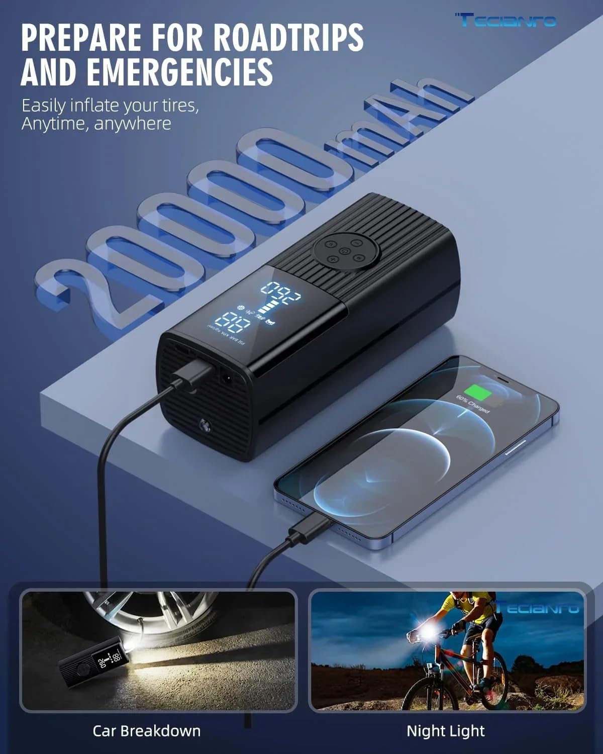 Gonfleur de Pneu portatif de compresseur d'air
