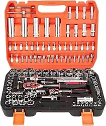 Kit 108 Peças de Soquetes com Catraca Reversível 1/2, Jogo Completo de Ferramentas em Aço Resistente, para Uso Profissional e Doméstico com Caixa Organizadora