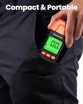 Pin Type Wood Moisture Meter, 7-in-1 for Wood/Drywall/Building | Damp Meter with MAX/MIN/AVG Statistics & 3-Color Backlit LCD Display