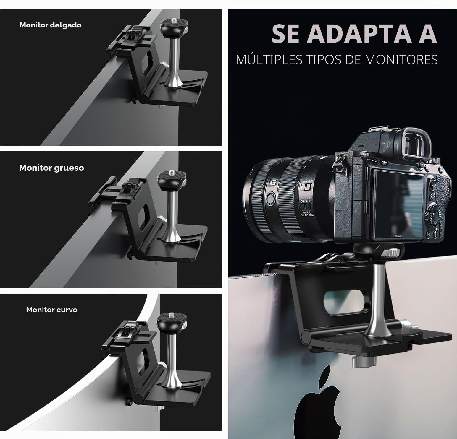 RAUBAY Soporte de Montaje para cámara de Monitor, Abrazadera Colgante para cámara Web con Tornillo de 1/4 Pulgadas, Soporte Superior para Monitor MILC para transmisión en Vivo, etc. Compatible con
