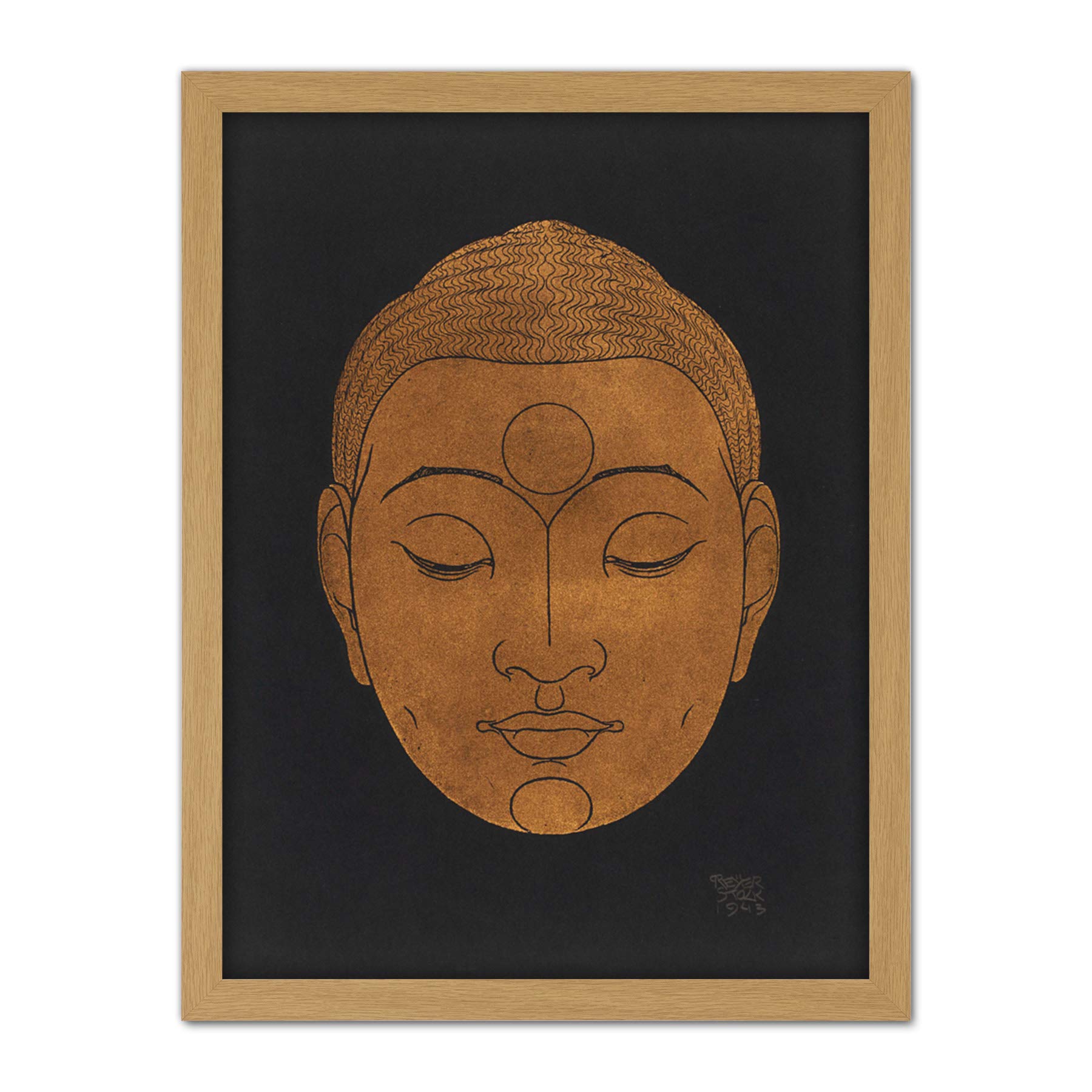 Artery8 Reijer Stolk Head Of Buddha Buddhism Drawing Artwork Framed Wall Art Print 18X24 Inch
