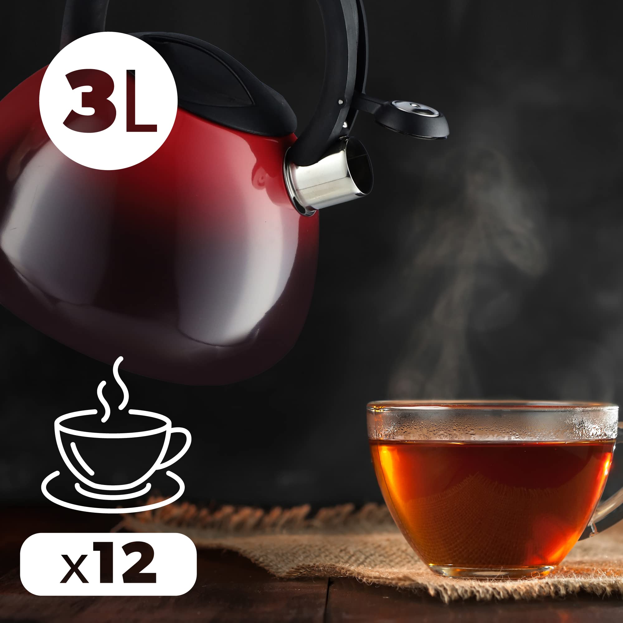 KADAX Tea Kettle, Stainless Steel Kettle, 3 Litre Kettle, Retro Kettle in 3 Different Colours, Kettle with Ombre Effect, Whistling Kettle (Red KADAX Tea Kettle, Stainless Steel Kettle, 3 Litre Kettle, Retro Kettle in 3 Different Colours, Kettle with Ombre Effect, Whistling Kettle (Red