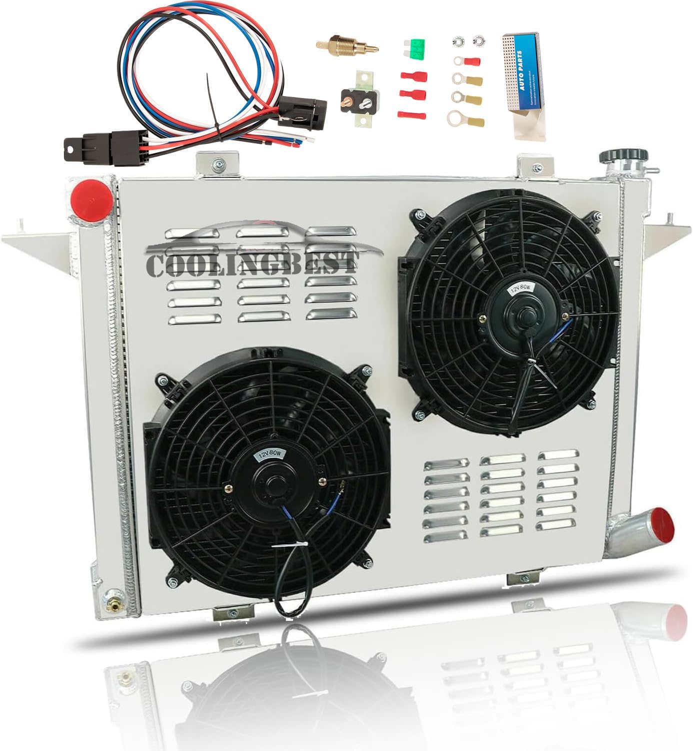 4 Row Aluminum Radiator Replacement for 1991 1992 1993 Dodge D250 D350 W250 W350 Ramcharger 5.9 Cummins Diesel PRO, Radiators Electric Fan Shroud Thermostat Kit Combo 91 92 93