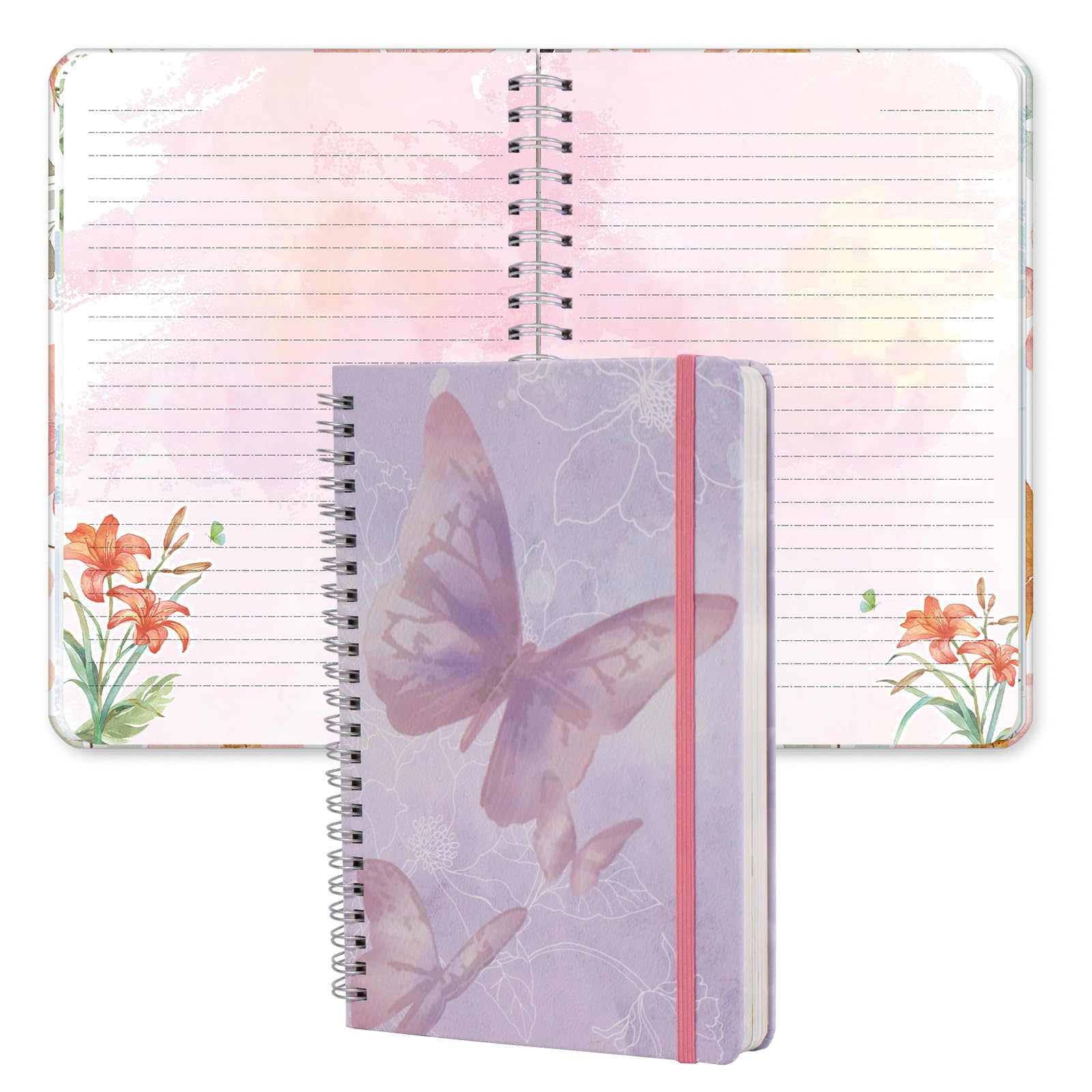 siixu Unique Floral Spiral Notebook - A5 Hardcover 160 Pages with Beautiful Art Pages, College Ruled for Memo Writing, Daily Poetry Journal, Junk Journal & School Supplies, Purple — image 1