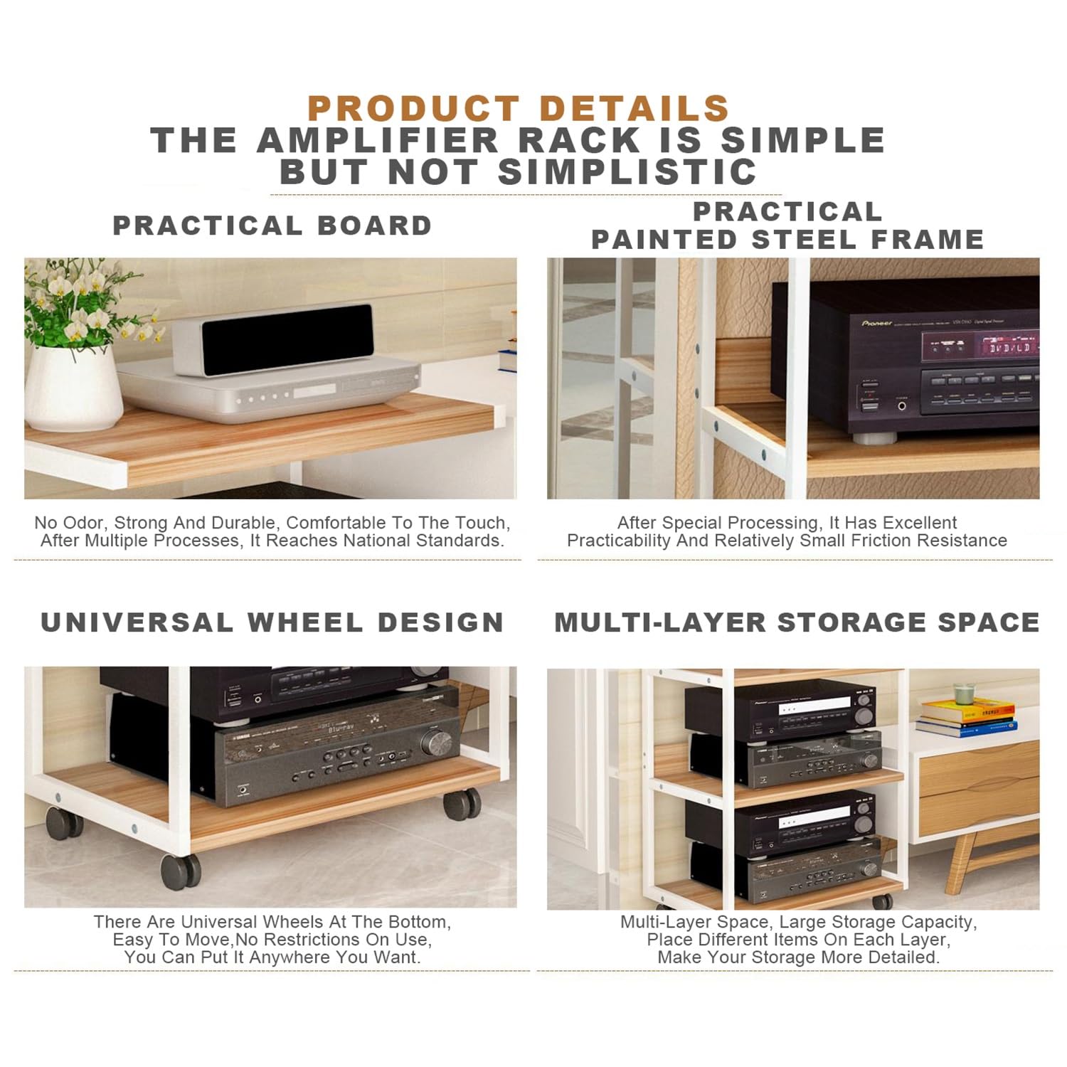 Estante de Almacenamiento de Componentes Estéreo,Tocadiscos de Vinilo Stand,Gabinete de Audio HiFi de 1/2/3/4 Capas,Estantes for Amplificadores de Parlantes,para Estudios de Grabación.(Nero,50x40x94cm