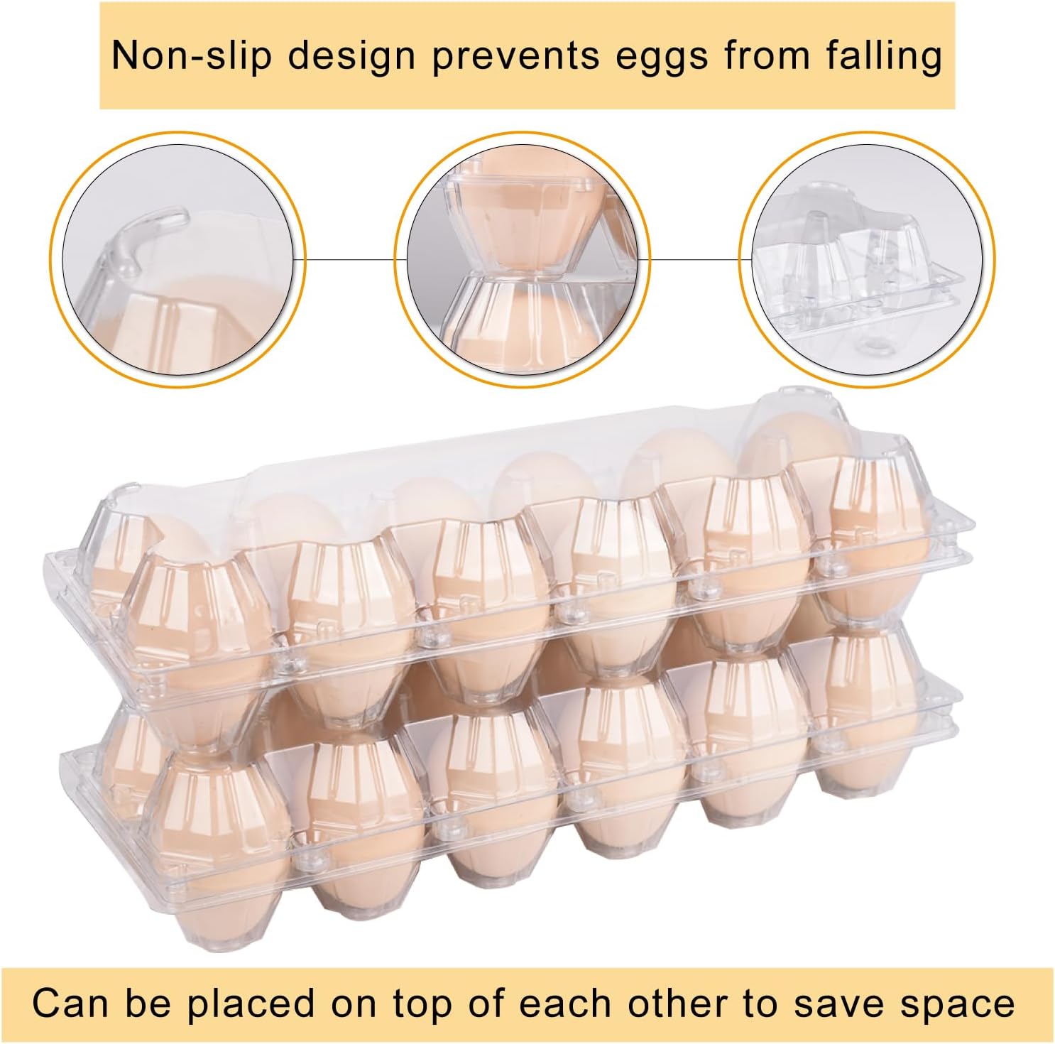 Plastic Clear Egg Carton for 12 Eggs,60Pack Egg Tray Reusable Medium Size Egg Cartons with Labels Perfect for Refrigerator Chicken Farm Markets-(2 * 6) Medium sized