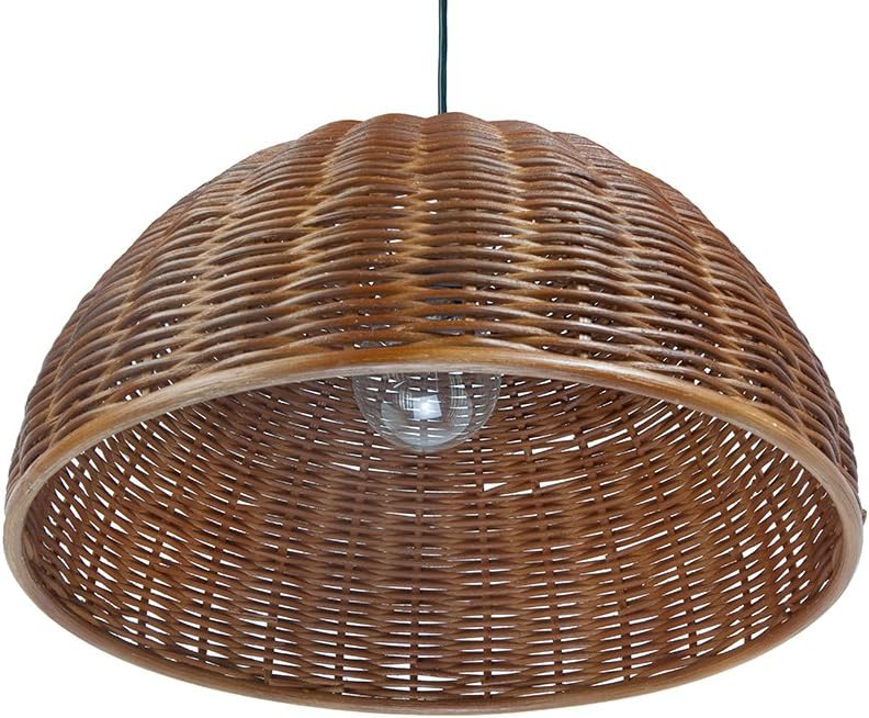 KOUBOO Handwoven Wicker Dome Pendant Light, Diameter 19.5 X 10.75", Rustic Brown