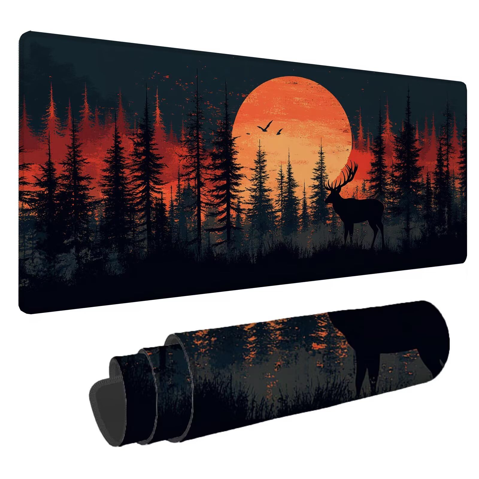 Leśna podkładka pod mysz XXL Deer 1000 x 500 x 4 mm Podkładka pod mysz dla graczy, podkładka pod mysz do laptopa, podkładka pod mysz i podkładka pod mysz do laptopa, podkładka pod mysz i klawiaturę