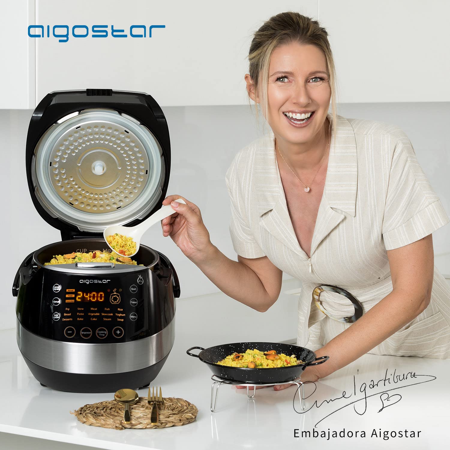 Aigostar Multicooker 7 en 1 Olla a presión eléctrica programable acero inoxidable 5L 900W