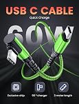 2-Pack USB C to USB C Cable 60W, 10ft+10ft Right Angle 90 Degree USB Type C Charger Fast Charging Cord for Samsung S22/S21 Ultra/Plus, MacBook Air/Pro, C-Port iPad Mini/Air/Pro, Pixel 6/5/4/3(Green)