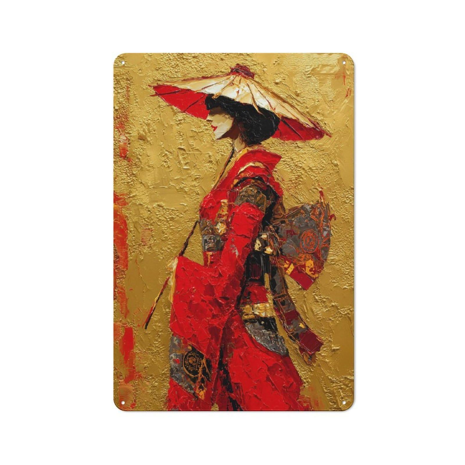 Junmoney Style-14 Industrial Geisha With Red Umbrella Retro Metal Sign 30X20cm, Shed Wall Plaque For Garage, Workshop, Shed Or Utility Room
