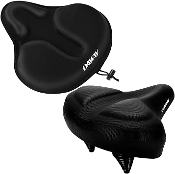 DAWAY C40 Comfortable Oversized Bike Saddle and C9 Black Soft Gel Foam Padded Extra Large Bicycle Seat Cover for Men Women, Universal Fit for Outdoor Indoor Exercise Bikes