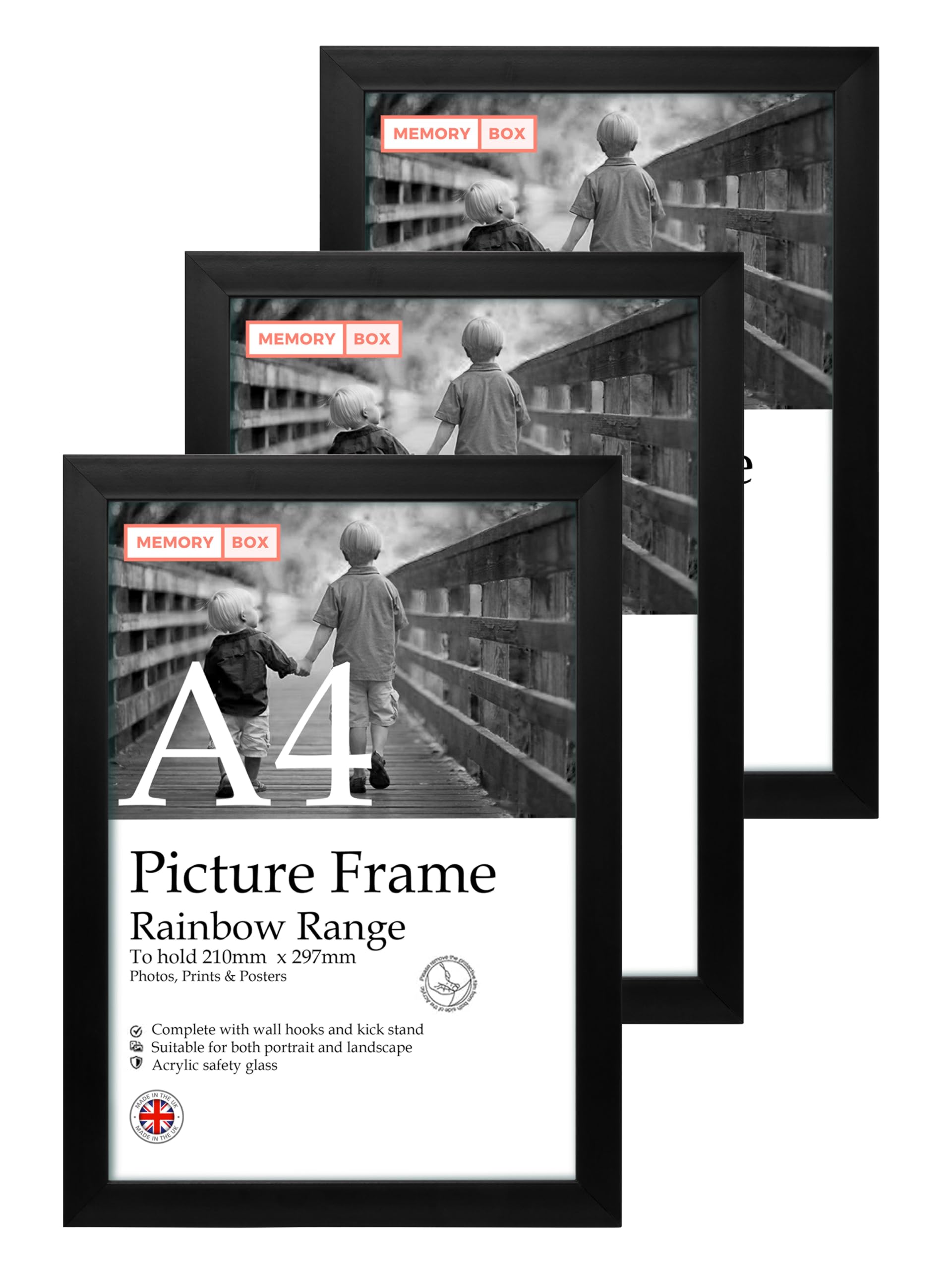 A4 Black Picture Frame Set of 3, Perfect for Displaying A4 Picture Gallery Walls, Posters, Photos, Artwork, or Prints, Black