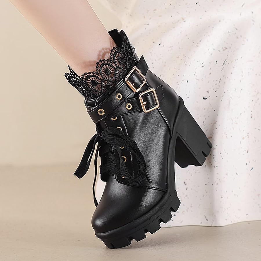 White Platform Boots Chunky Lace Up Ankle Combat Boots With