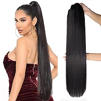 Vista 19 de Extensión de cabello rizado de 32 pulgadas de largo, cola de caballo sintética con clip instantáneo, resistente al calor, marrón oscuro (#2), 6.70