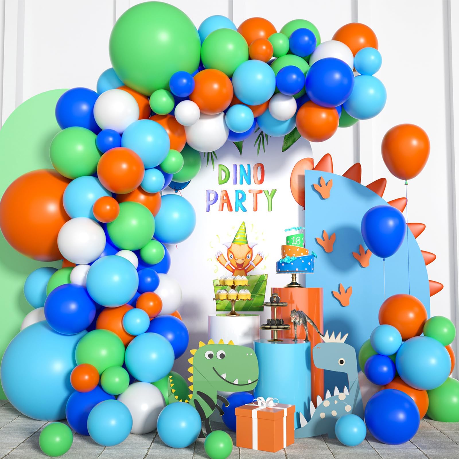Wpensky Blue Green Orange Dinosaur Balloon Arch, 121 PCS, Boys Birthday, Baby Shower Decorations