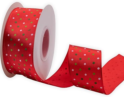 Cinta de borde con alambre de varios puntos, 1-12 pulgadas, carrete de 3.9 pies, rojo con puntos de Navidad, uso para envolver regalos, corona,