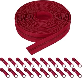 sourcing map Cremalleras de nailon #3 de 10 yardas, rollo de cintas de costura con 20 deslizadores de cremallera de repuesto para costura, sastrería, manualidades, bolsas, ropa, color rojo brillante