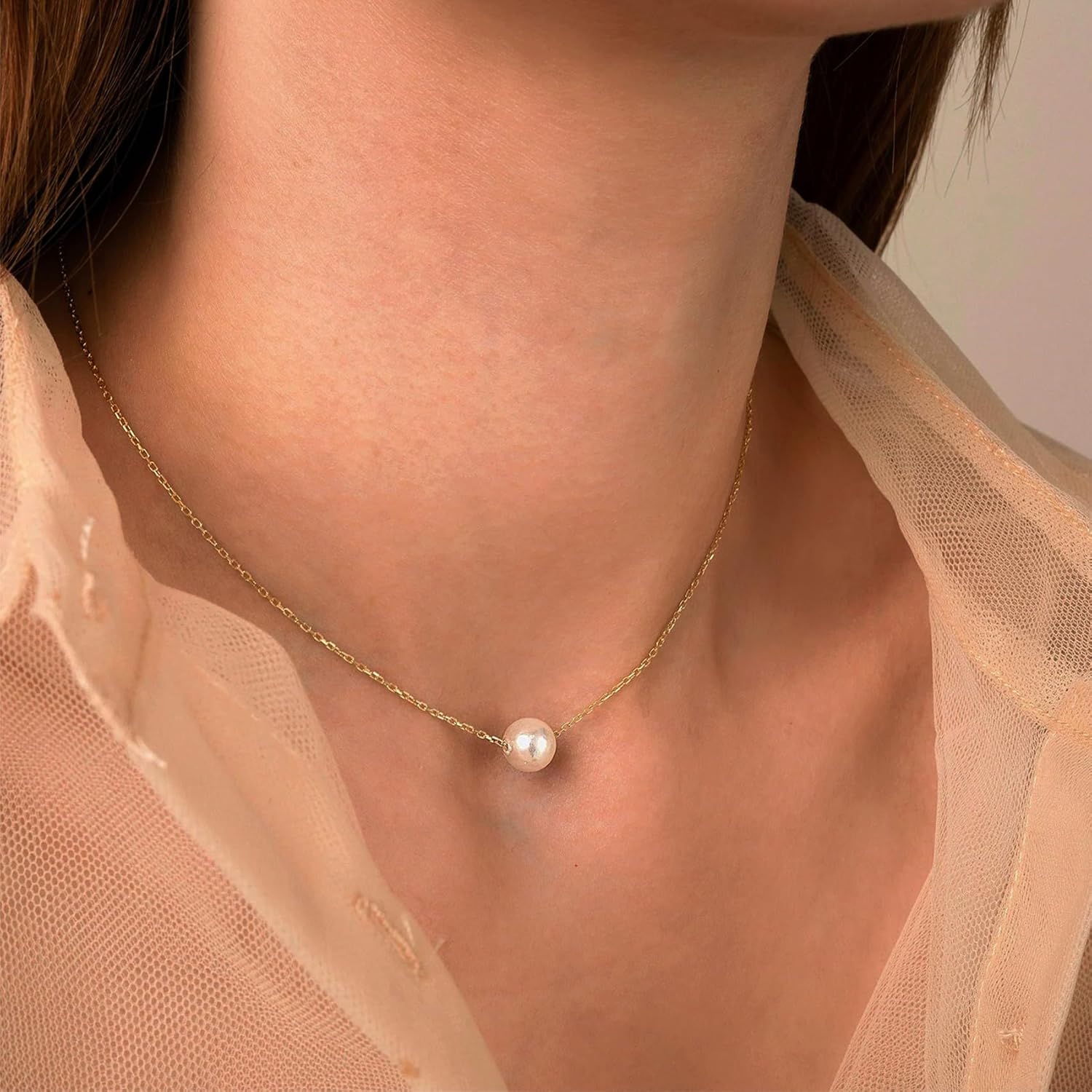 Pearl Necklaces for Women Trendy 14k Gold Plated Necklace for Women Non Tarnish Dainty Pearl Choker Necklaces for Women Cute Pearls Pendant Necklace for Wedding Bridesmaid Beach Jewelry - Image 4