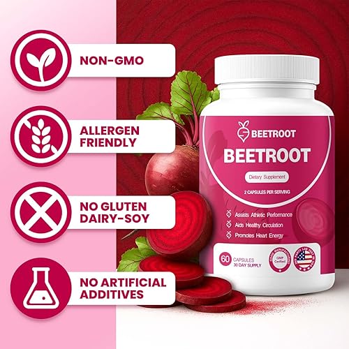 Miniatura 3 de Cápsulas de remolacha  Suplemento de polvo de raíz de remolacha sin OMG de 1300 mg  60 cápsulas veganas para energía natural, flujo sanguíneo y