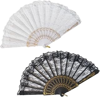 レース扇子 2個セット フラワーファン 折りたたみ式 ハンディファン 装飾の扇子 工芸品 壁掛け装飾 贈り物 写真小道具 ダンスパフォーマンス用 練習用 バレエ用品