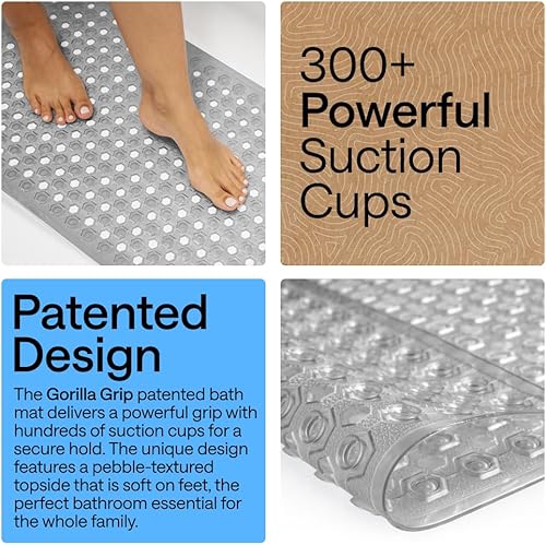Miniatura 3 de GORILLA GRIP - Alfombrilla patentada para bañera y ducha, tapetes lavables para el piso de la bañera, ventosas y orificios de drenaje para mantener