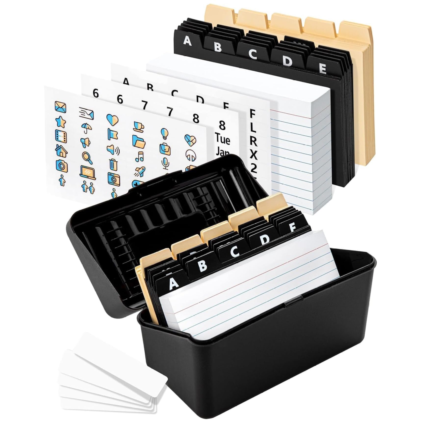 Licsaliwe All-in-One Recipe Card Organizer, Wooden Index Box with Dividers & Labels for Home Recipes Flashcards Address Office Supplies