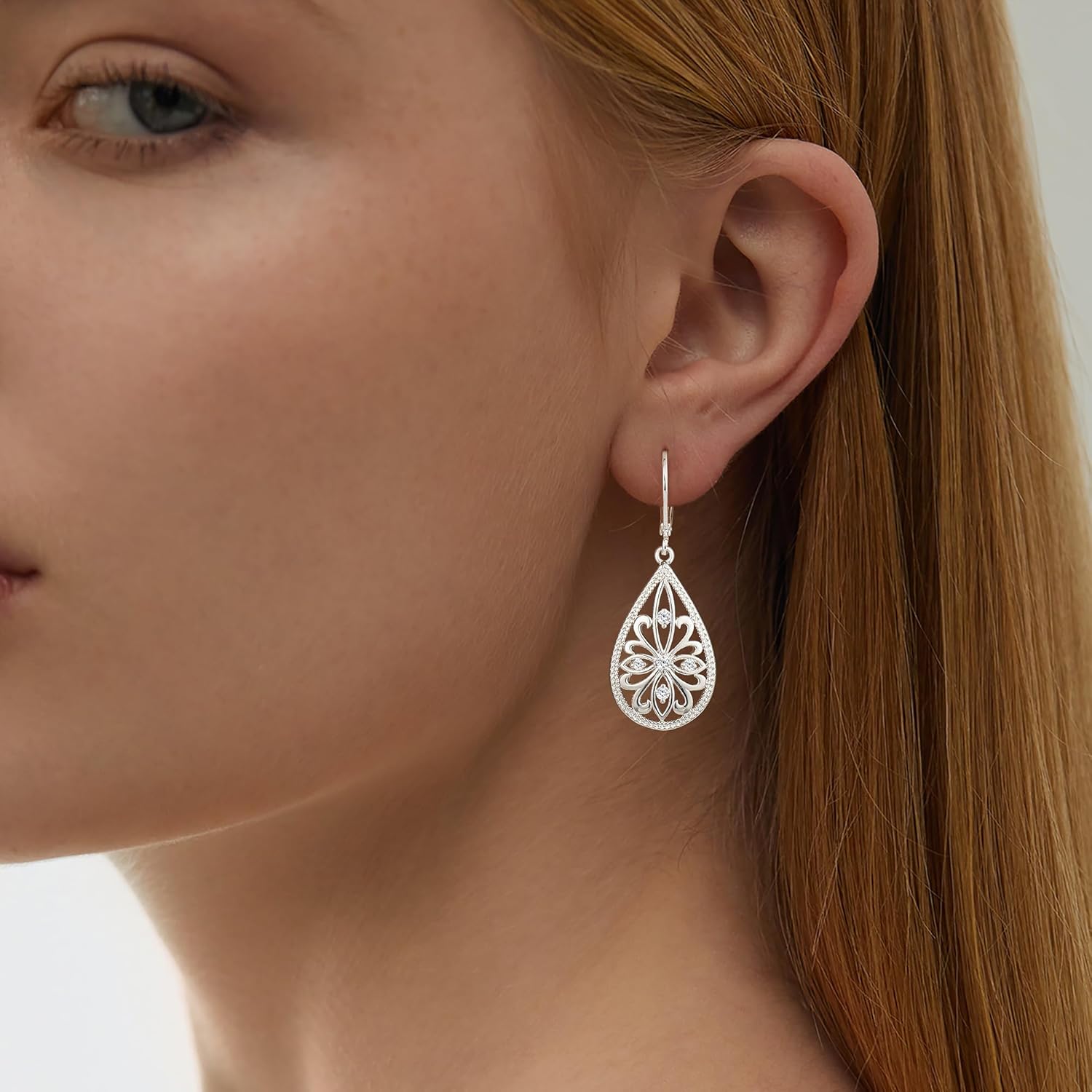 Ritach 925 Silver Dangle Earrings for Women Leverback Filigree Teardrop Earrings Hypoallergenic Silver Dangle Drop Earring for Gifts - Image 6