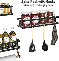 Vista 7 de 3 Pack Spice Rack Wall Mount With Paper Towel Holder and Hooks, Screw or Adhesive Hanging Spice Shelf,Space Saving Spice Organizer for Seasonings