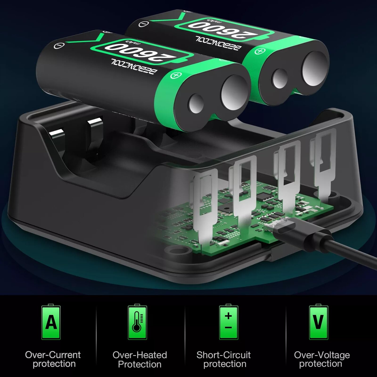 2 * 2650mAH Rechargeable Batterie Packs avec Chargeur pour Xbox One/Xbox Series X | S Xbox One, Double Station de Charge avec 2 Batteries Rechargeables
