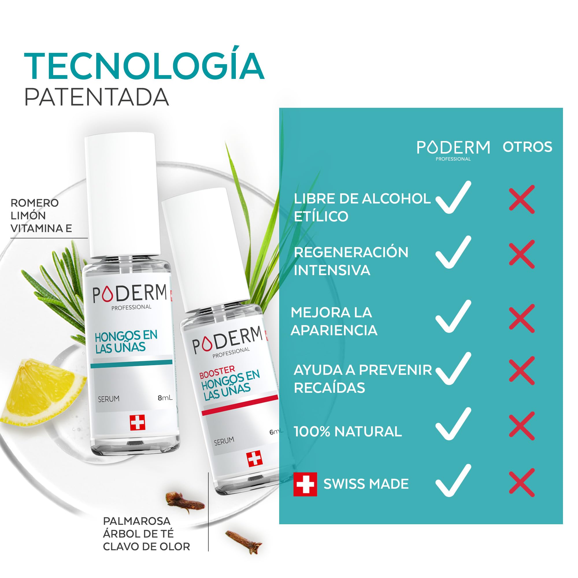 PODERM 2en1 Tratamiento Hongos en las Uñas de los Pies | Pack Duo - Sérum & Booster | Cuidado Potente y Rápido para Uñas Amarillas y Dañadas | 100% Natural - Desarrollado por una Podóloga en Suiza