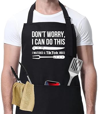Funny Apron   Adjustable, Gabardine Kitchen Apron with Pockets for Cooking, Grilling   Ideal Gift for Food Lovers