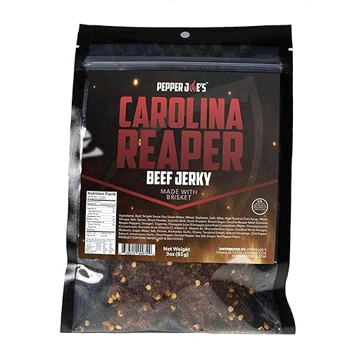 Pepper Joe's Carolina Reaper Beef Jerky – Cecina de res picante peligrosamente deliciosa con pimienta más picante del mundo y cortes de pechuga