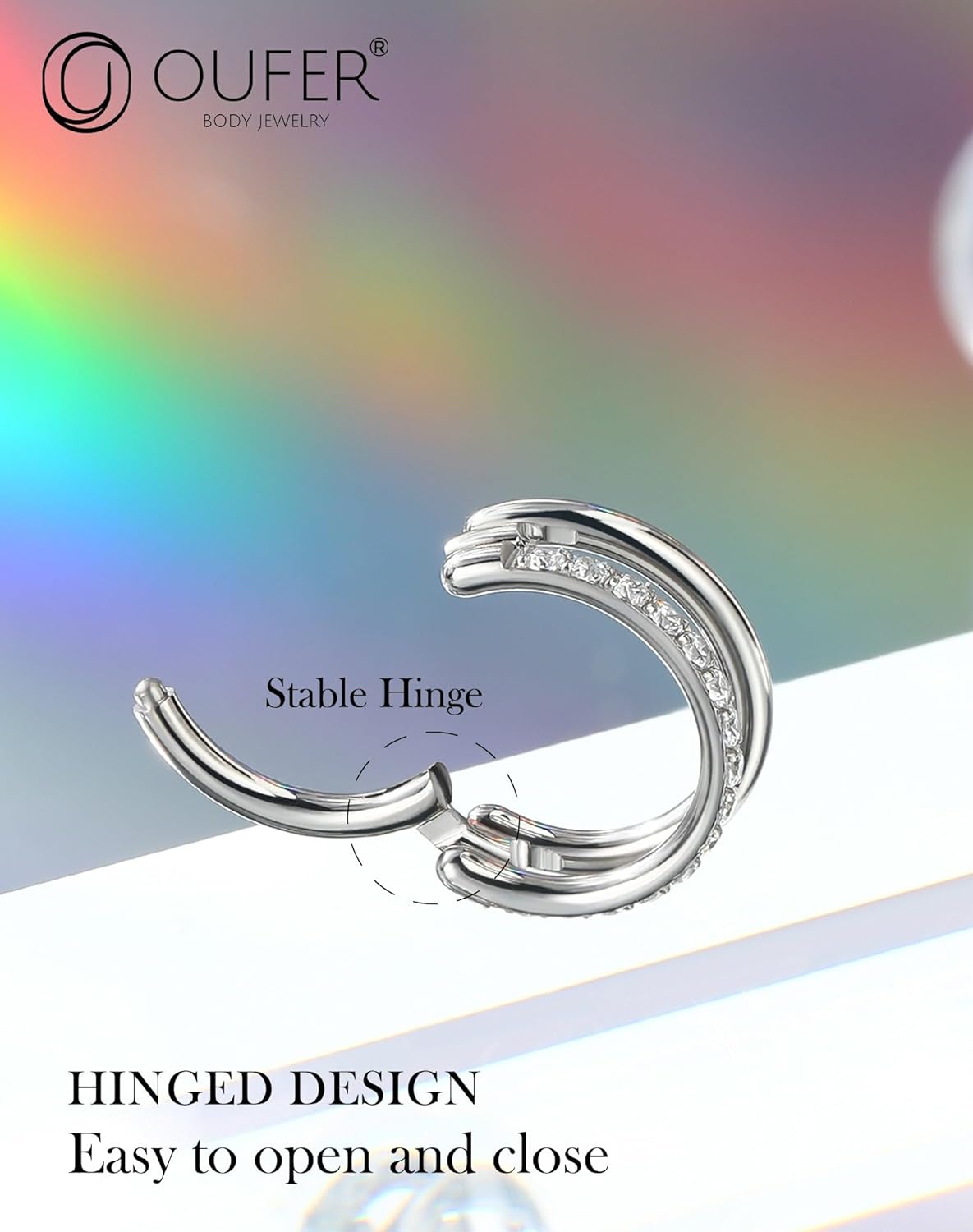 OUFER 20G/16G Nose Rings Hoop, Double Hoop Nose Rings For Women, 316L Surgical Steel Helix Earrings, Hinged Segment Clicker Nose Piercing Jewelry, Nose Hoops, Cartilage Helix Piercing Jewelry-8mm - Image 6