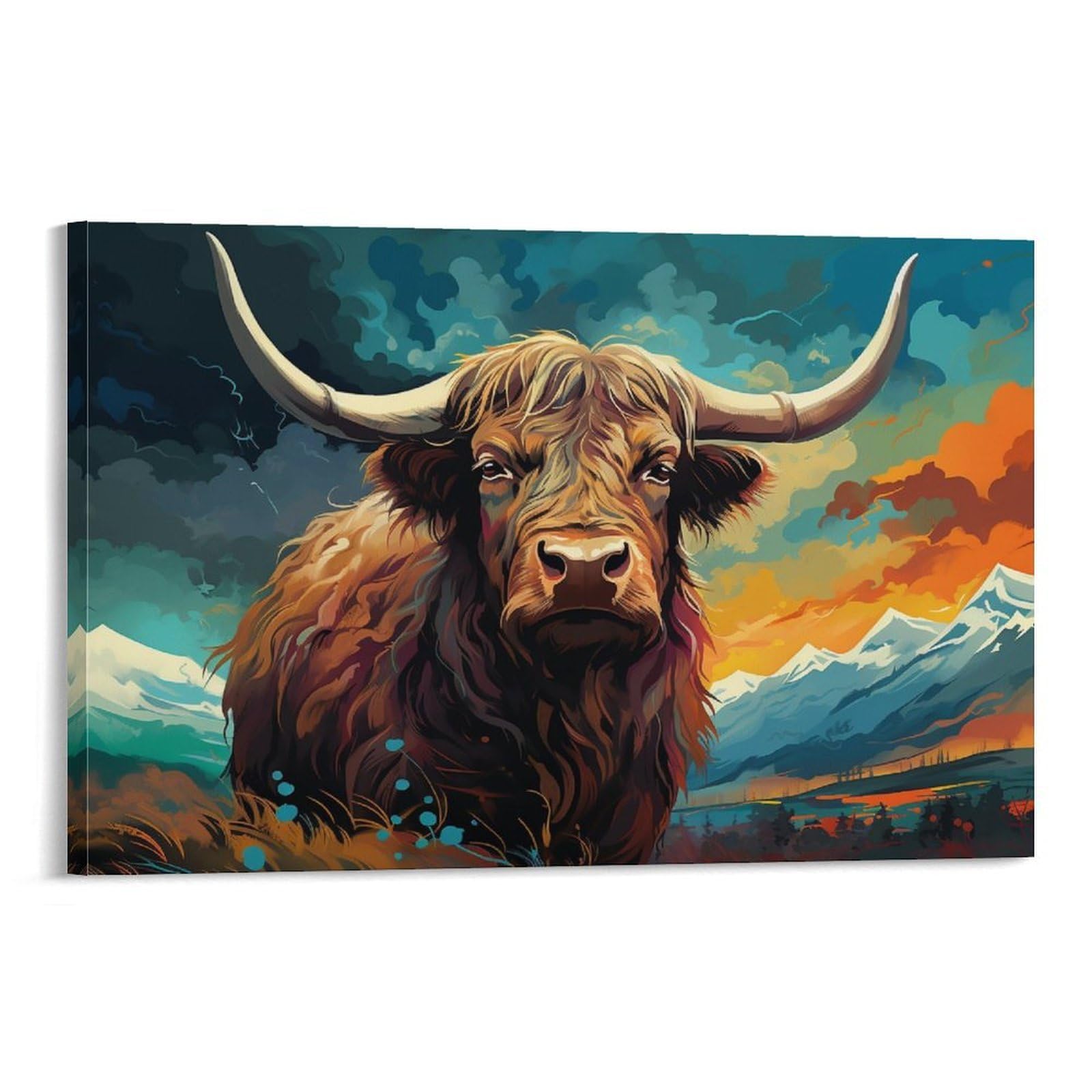 CPLVKWRQJ Expert Single Highland Cow Mountain Scene Canvas Art - Gift for Him/Her Kitchen Canvas Wall Decor Removable Ready to Hang 20x30inch(50x75cm)