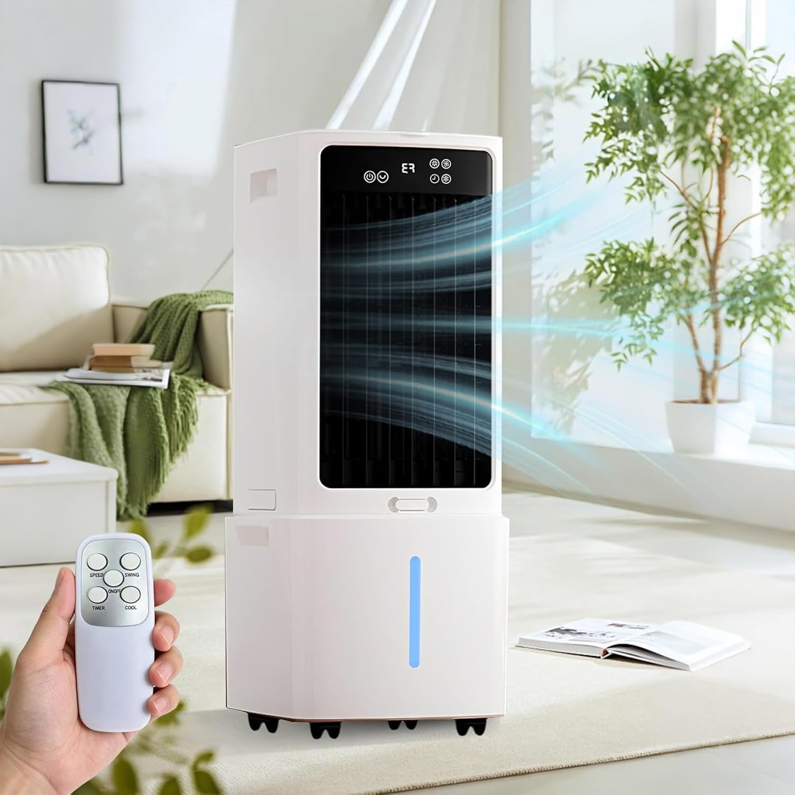 GHHDPDMJ 12L Air Cooler for Home, Quiet Portable Evaporative Cooler, Remote Control, 7.5H Timer, 2 Ice Crystal Boxes